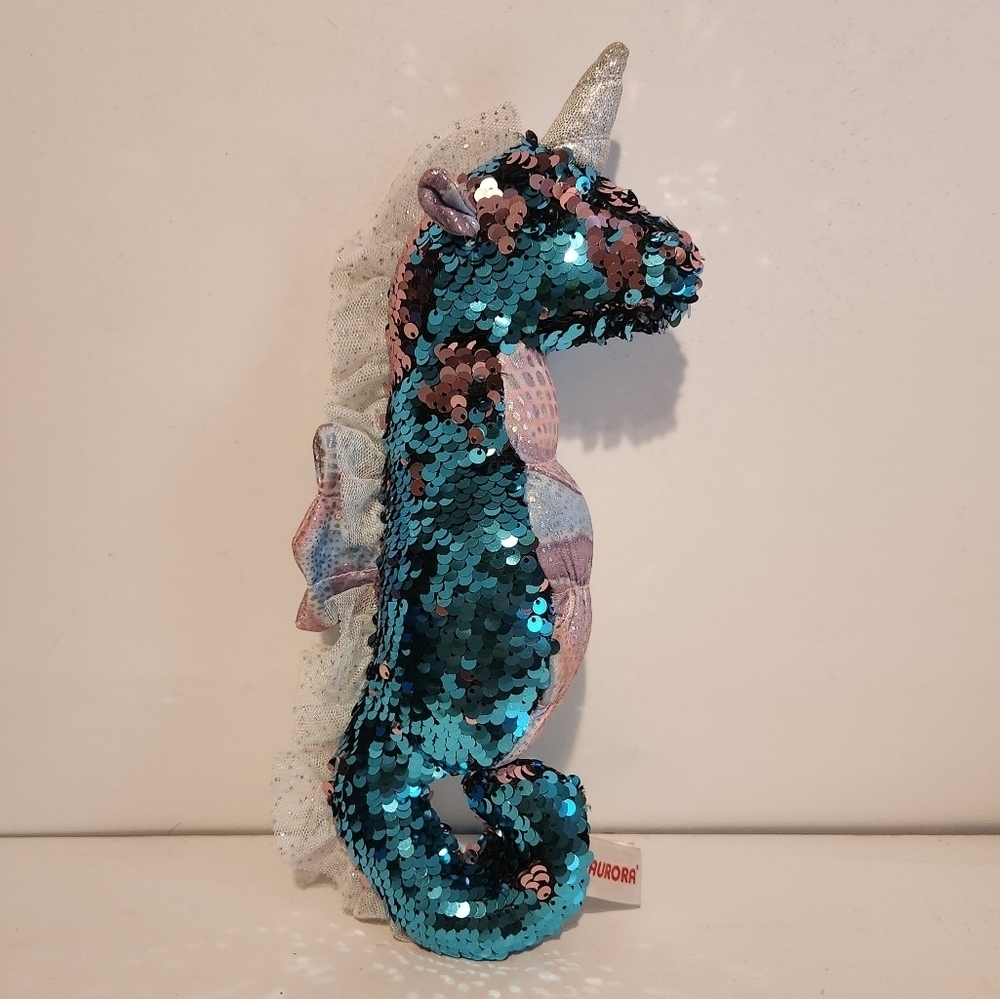 10” Reversible Sequin Aurora Uni-Horn SeaHorse Plush
